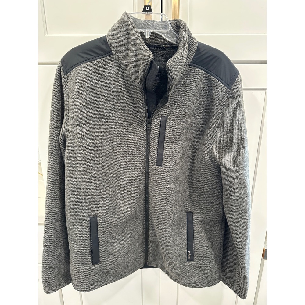Prana Mens Gray Sherpa Lined Full Zip Sweater Fleece Jacket Size Large